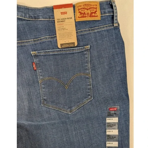 NWT Levi Strauss 721 Jeans Women 24 High Rise Skinny Distress Blue Denim Classic - Picture 7 of 12